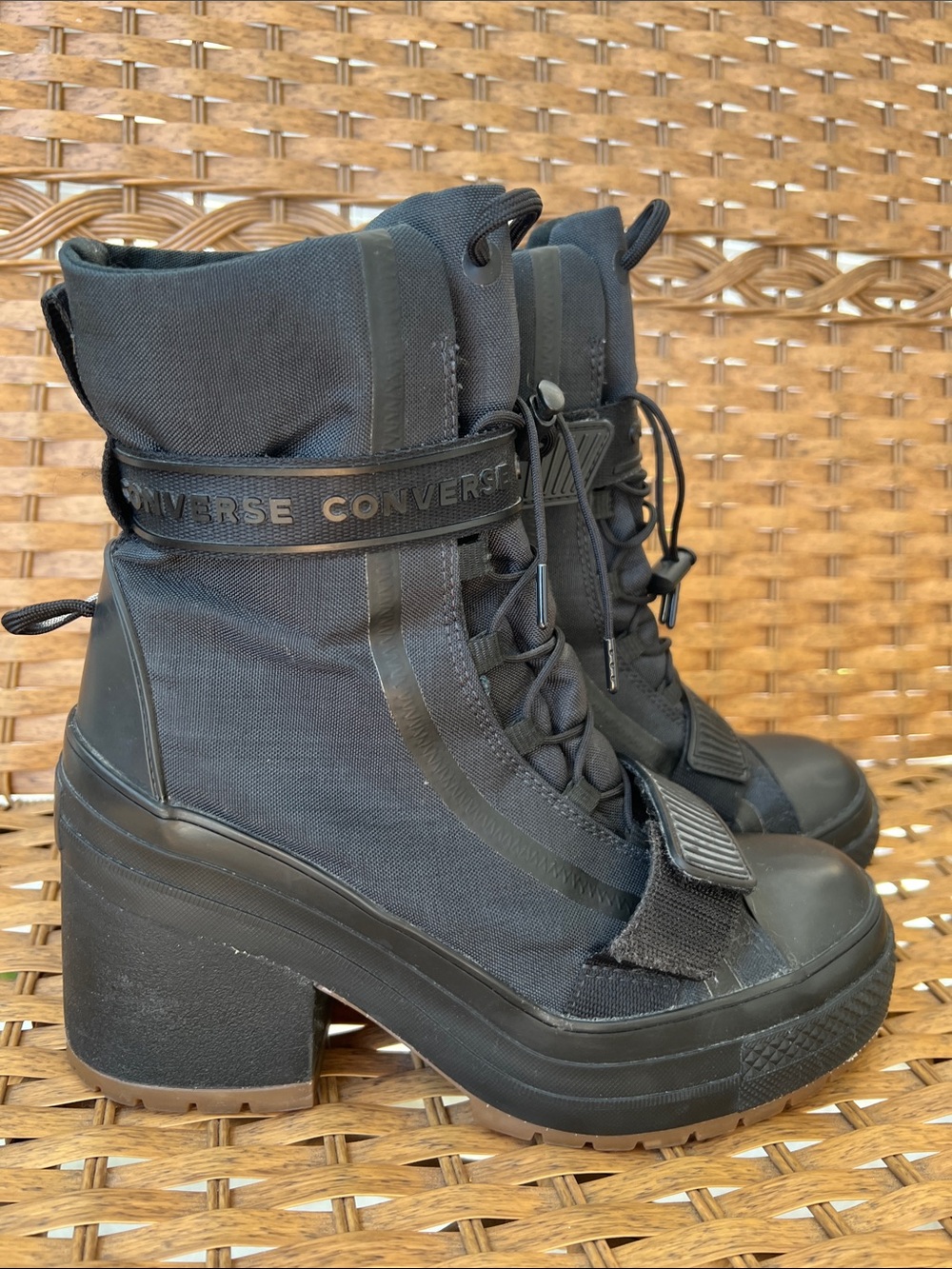 Converse Black Platform Lace-Up Heeled Ankle Boots